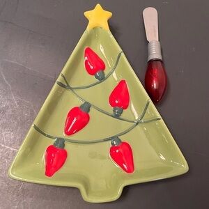 Hallmark Christmas Tree-Shaped Serving Dish with Lighted Spreader.